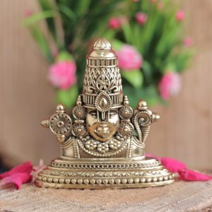 Brass Tirupati Balaji Head – Handcrafted Venkateswara Idol – Handcrafted for Pooja Room & Spiritual Décor