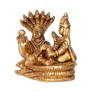 Brass Vishnu Laxmi Resting on Sheshnag Figurine For Handicraft 2.5 Inch – Premium Brass Deity Idol for Home & Temple