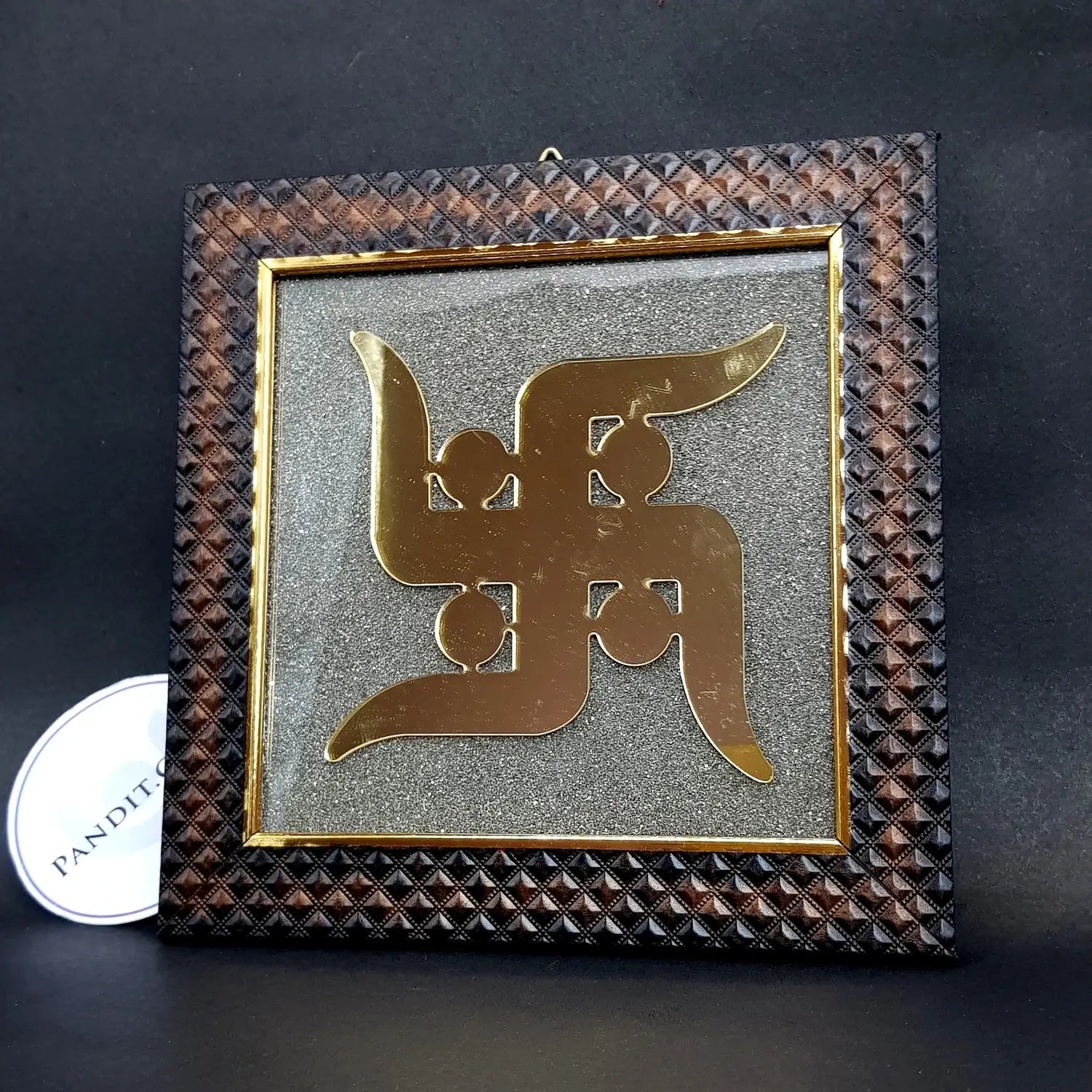 Swastika Pyrite Photo Frame for Good Fortune & Opportunities, 6x6 inch