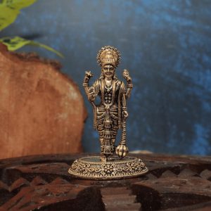 Brass Vishnu standing Statue 3.3 Inch Height – Premium Brass Deity Idol for Home & Temple